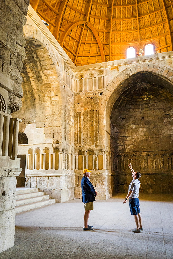 Two male tourists inside of Umayyad Palace, Amman, Jordan