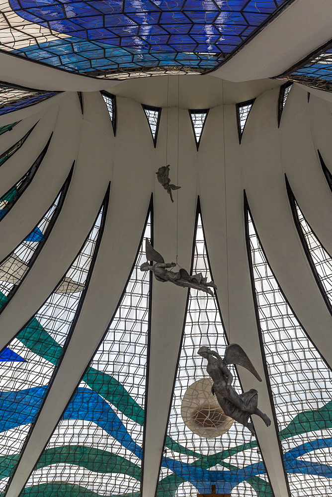 Stained glass windows inside of Brasilia Cathedral, Brasilia, Brazil