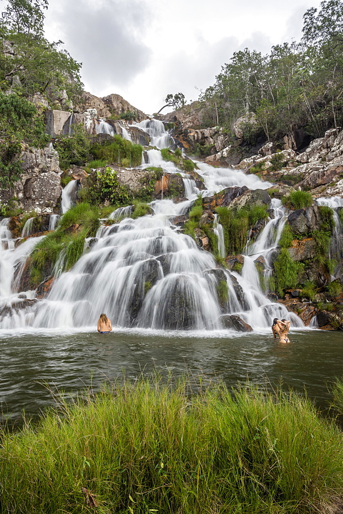 Beautiful natural scenery with waterfall and cerrado vegetation in Chapada dos Veadeiros, Goias, Brazil