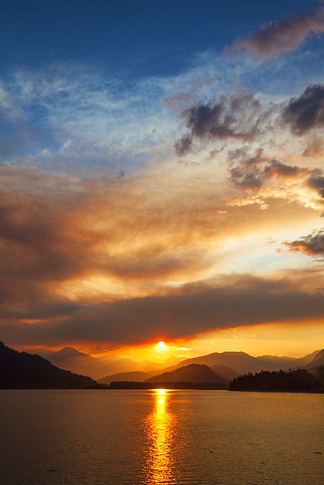 Scenic view ofÂ LillooetÂ Lake at sunset in Coast Mountain Range, British Columbia, Canada