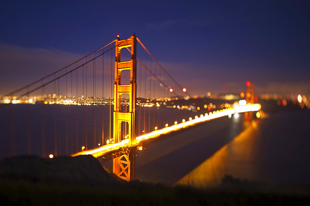 The Golden Gate Bridge Illuminated At Night; San Francisco California United States Of America