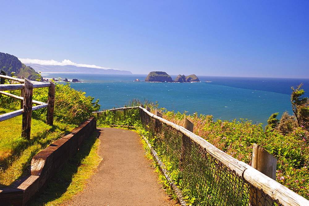 A Path To The Ocean And Rock Formations At Cape Meares; Oregon United States Of America
