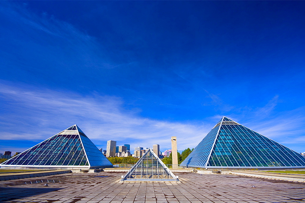 Edmonton Skyline With Pyramids In Front