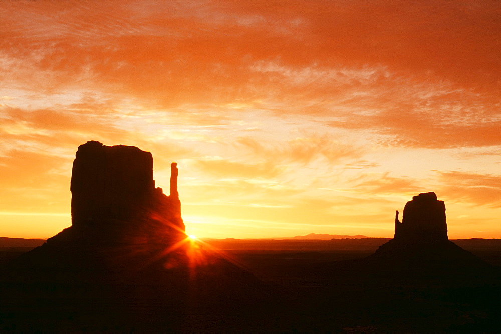 The Mittens At Sunrise, Monument Valley Navajo Tribal Park, Arizona, United States Of America