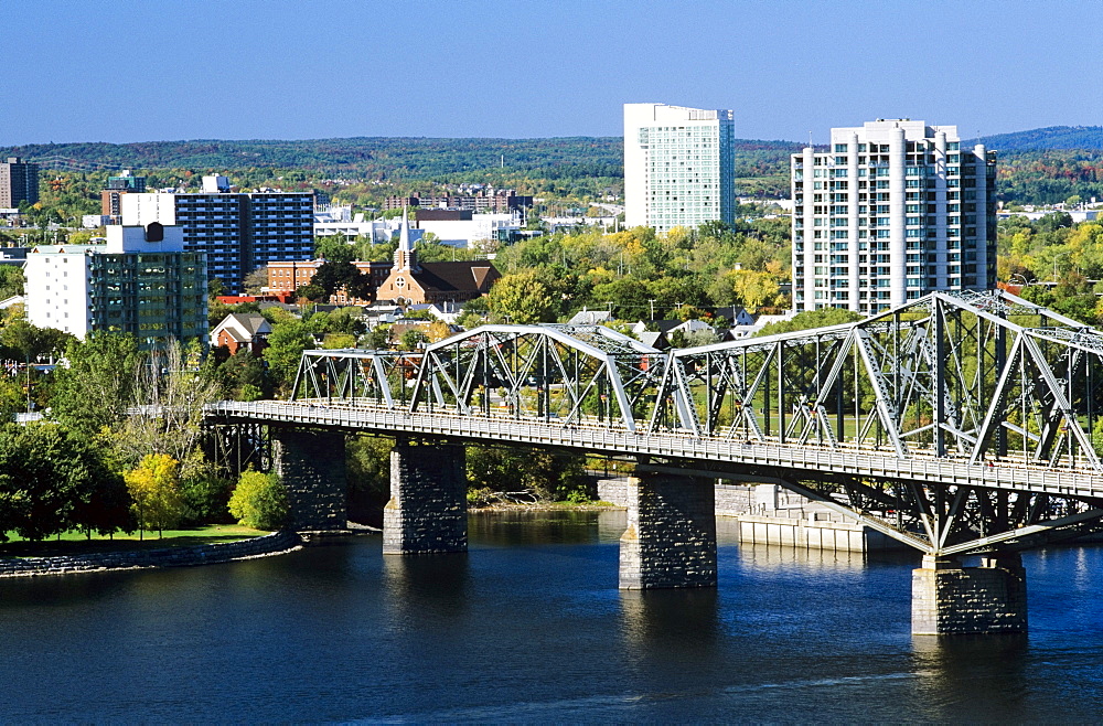 View Of Hull And The Alexandra Bridge Spanning The Ottawa River, Ottawa, Ontario, Canada