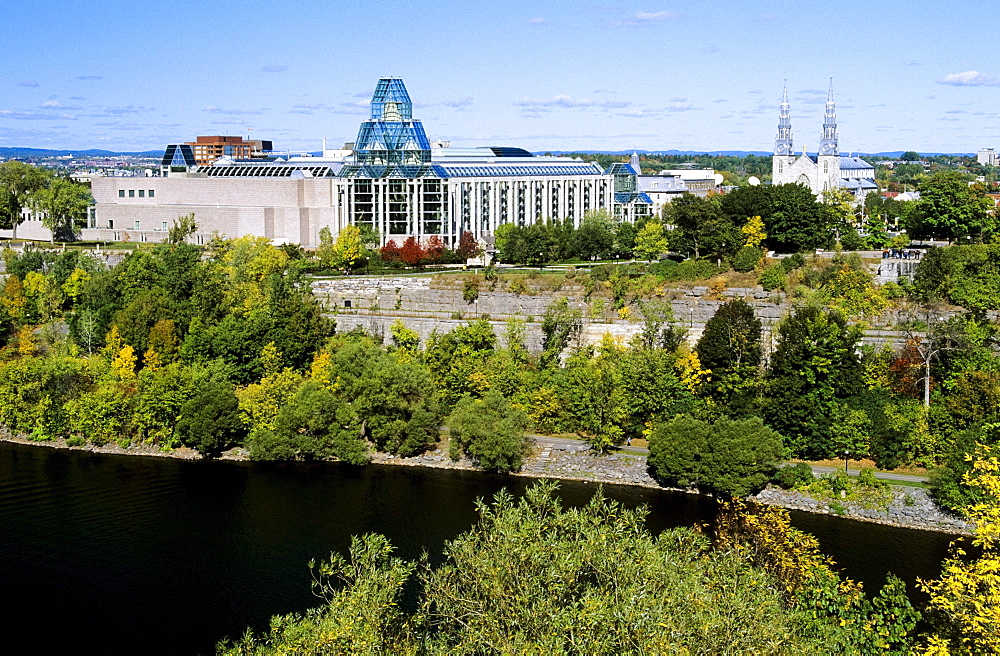 View Of The National Gallery Of Canada And Notre Dame Cathedral, Ottawa, Ontario, Canada