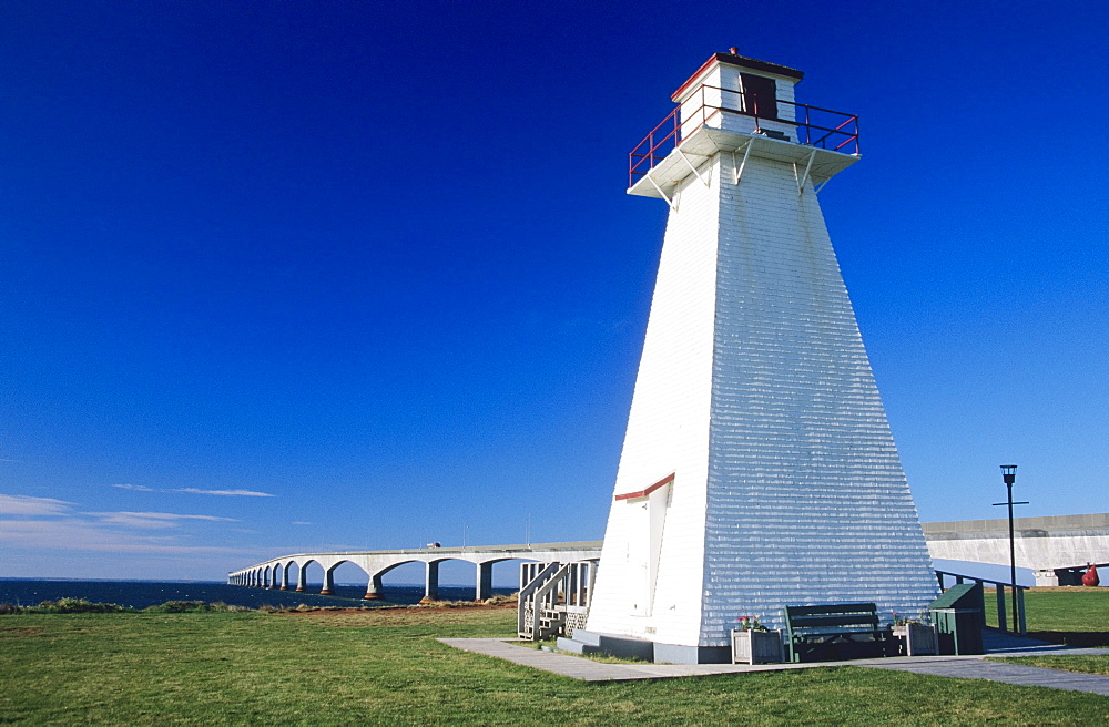 Confederation Bridge And Amherst Point Lighthouse, Prince Edward Island, Canada