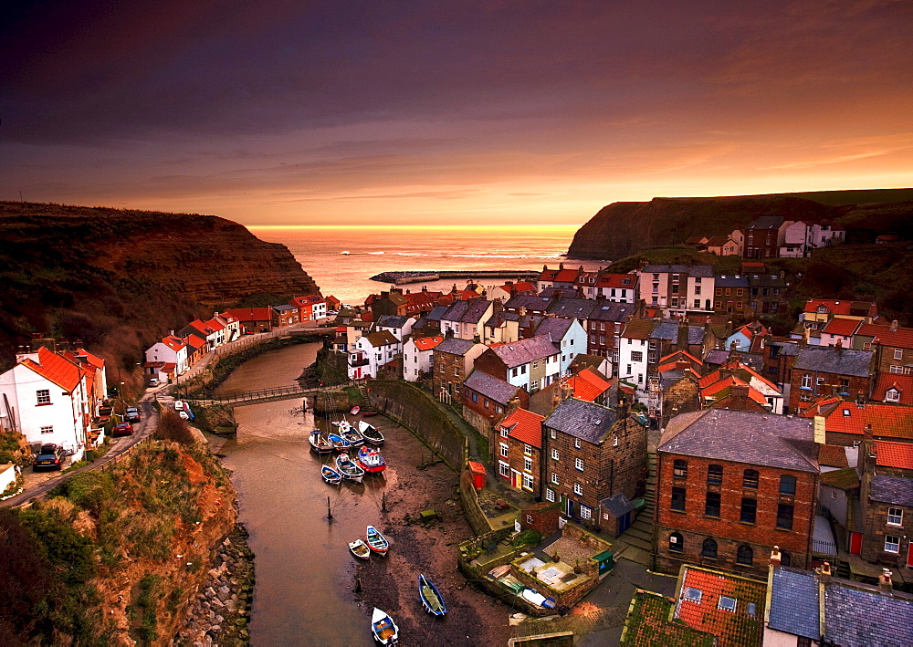 Cityscape At Sunset, Staithes, Yorkshire, England