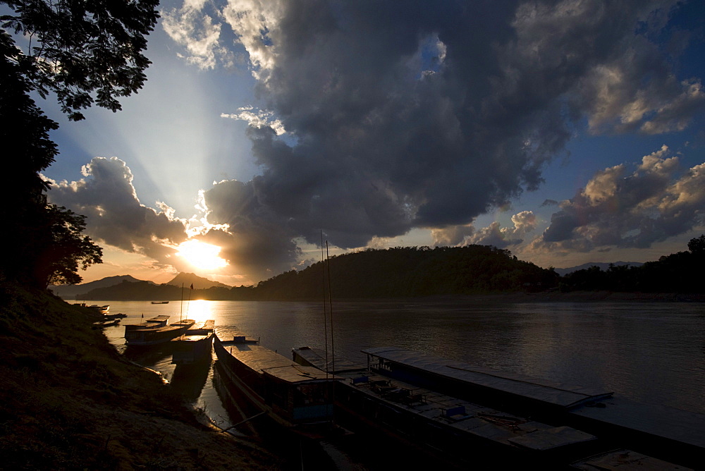 Wooden River Boats, Mekong River, Luang Prabang, Laos