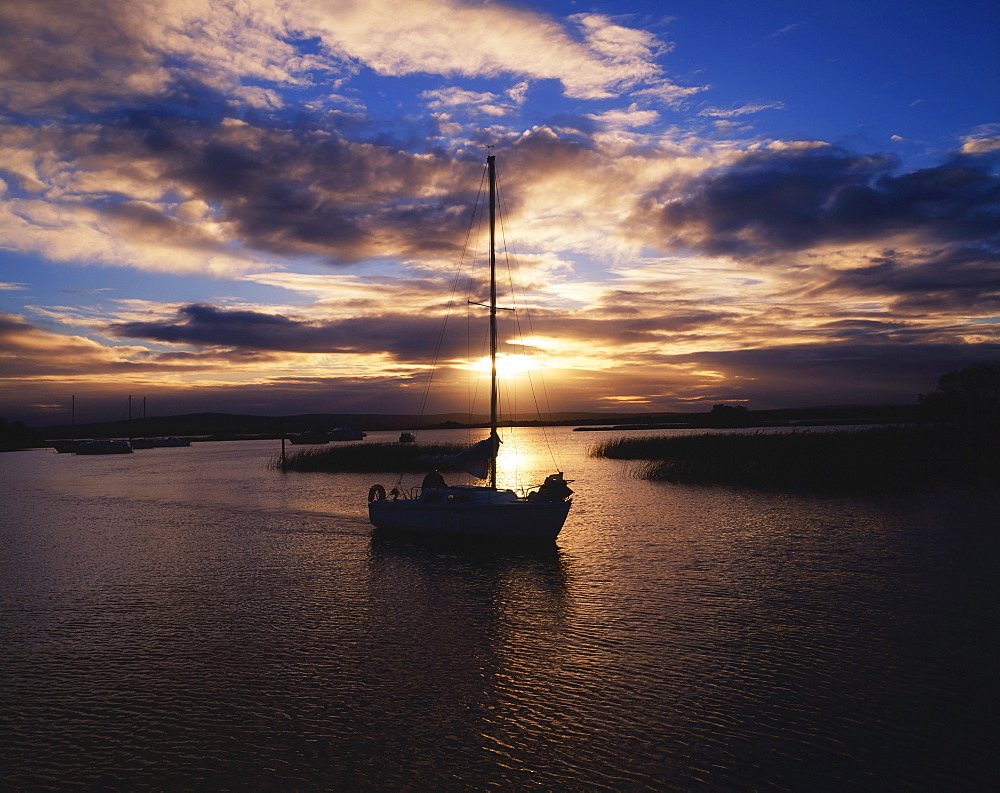 Boats In The Kikgarvan Harbour At Sunset; Lough Derg, Co Tipperary, Ireland