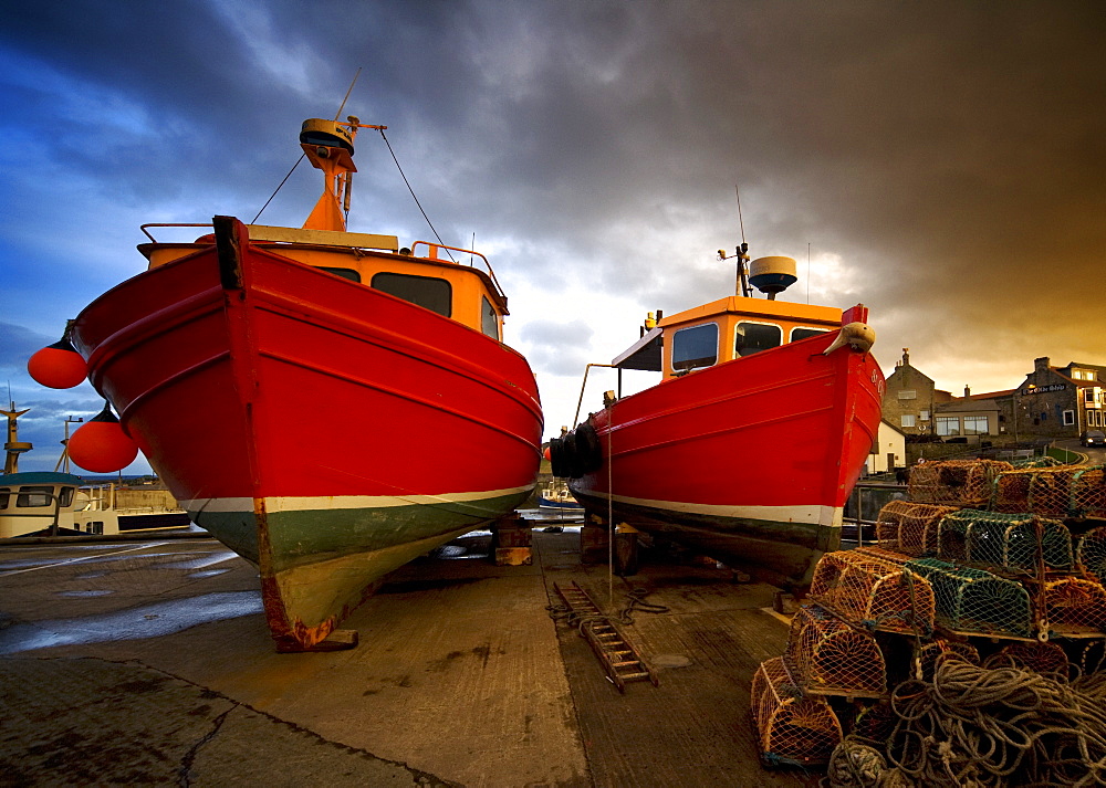 Fishing Boats Out Of The Water For Winter, Northumberland, England