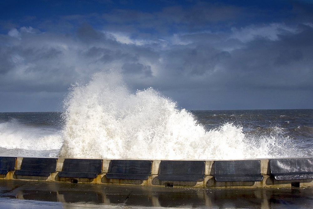 Waves Crushing Against Barrier, Sunderland, Tyne And Wear, England