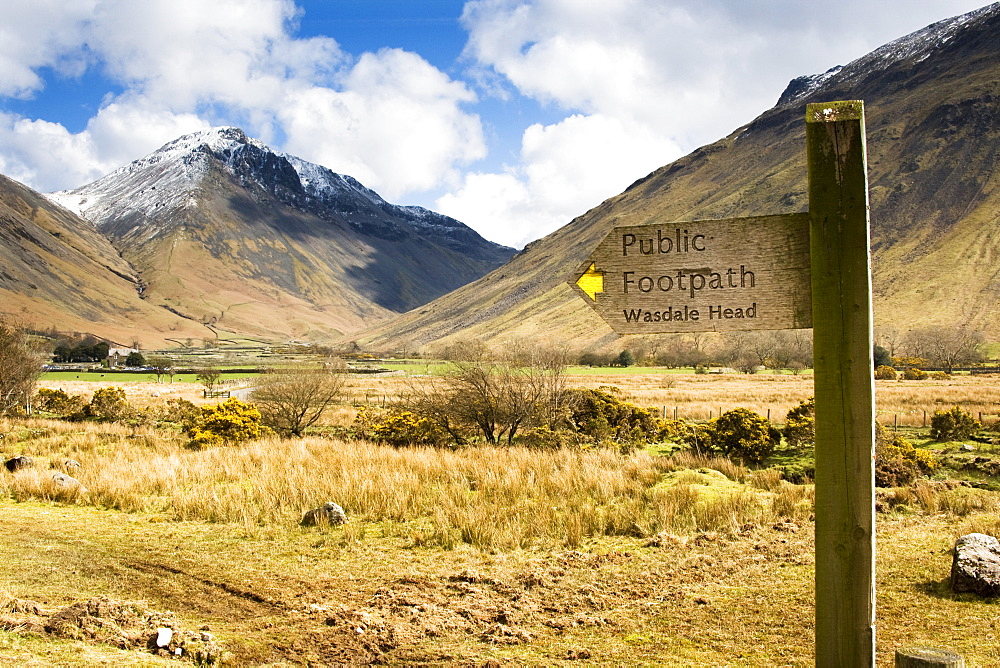 Road Sign In Mountain Landscape, Lake District, Cumbria, England