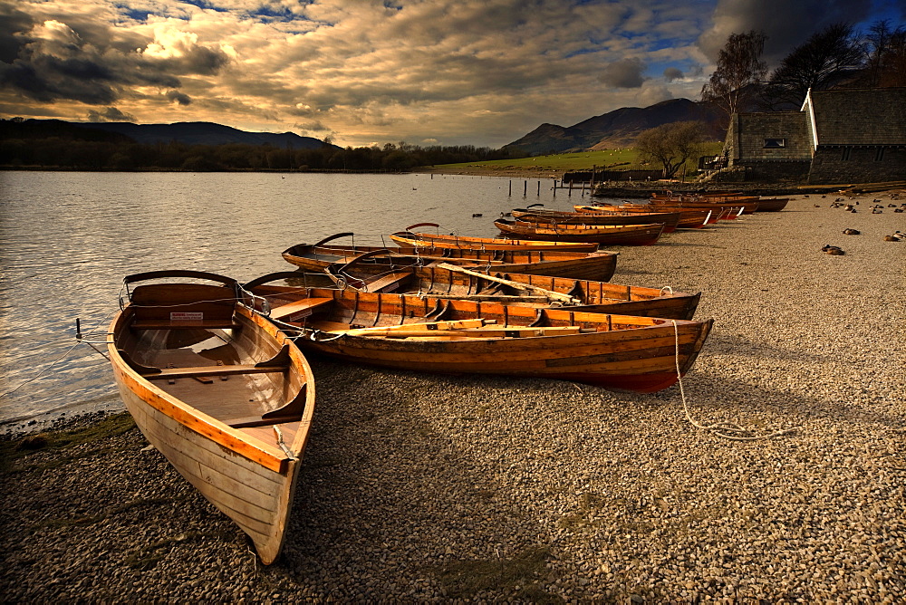 Canoes On The Shore, Keswick, Cumbria, England