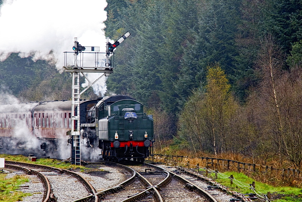 Train On Railroad Tracks, Grosmont, North Yorkshire, England