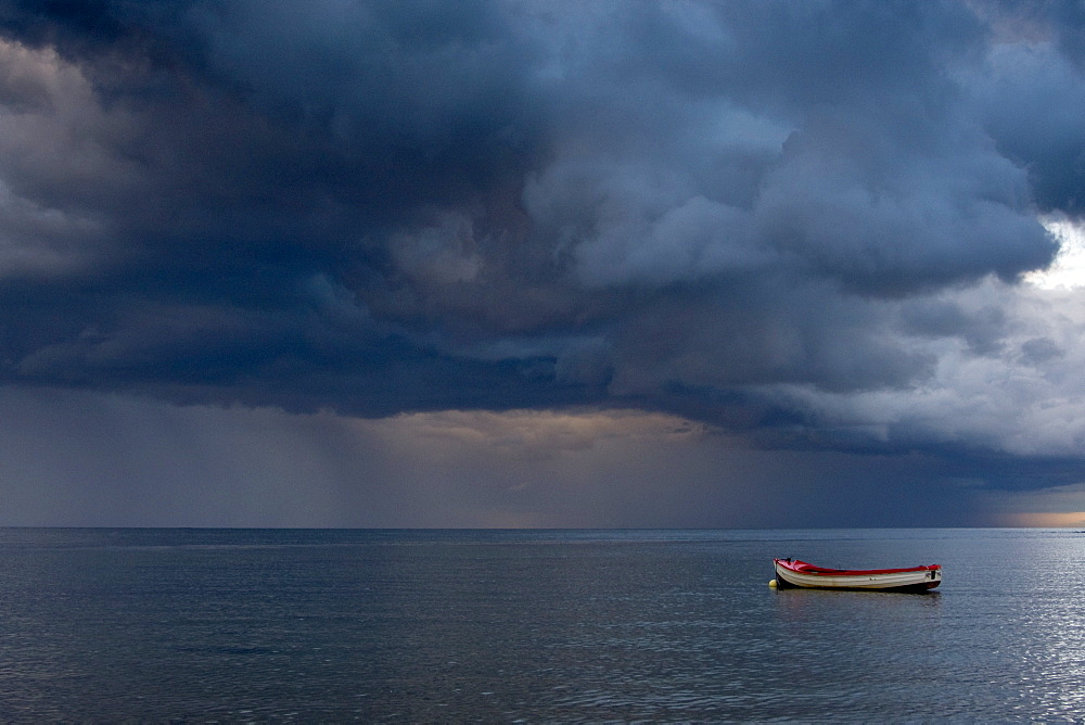 Empty Boat Floating In The North Sea, Sunderland, Tyne And Wear, England, Europe