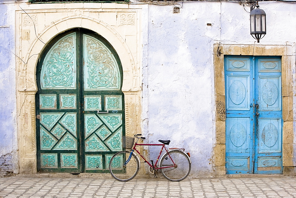 Bicycle And Blue Doors, Kairouan, Tunisia, Africa