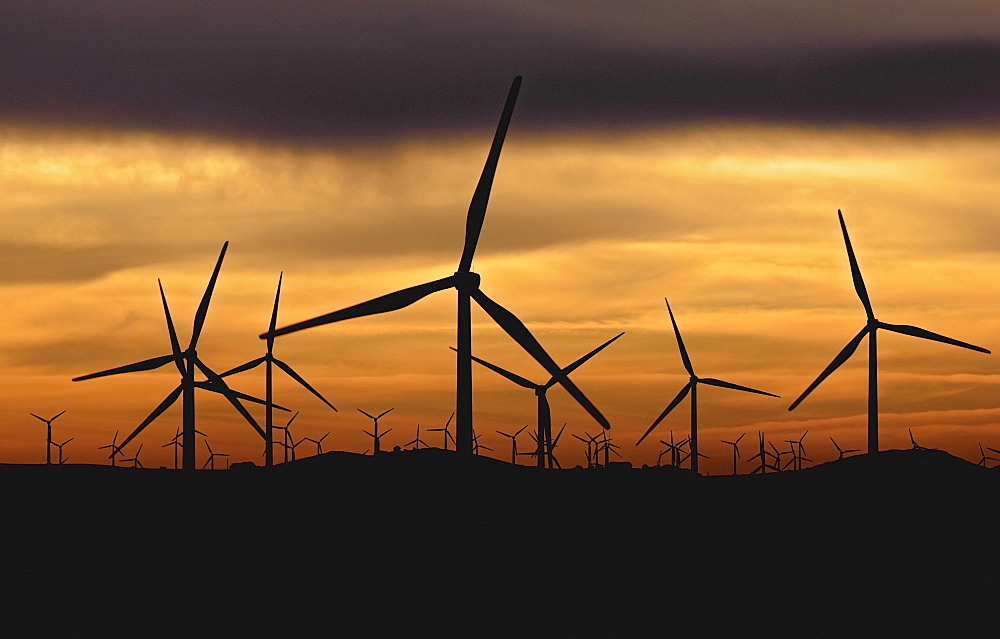 Wind Turbines Against Sunset