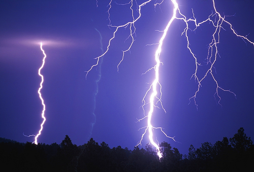 Lightning Bolts In Night Sky