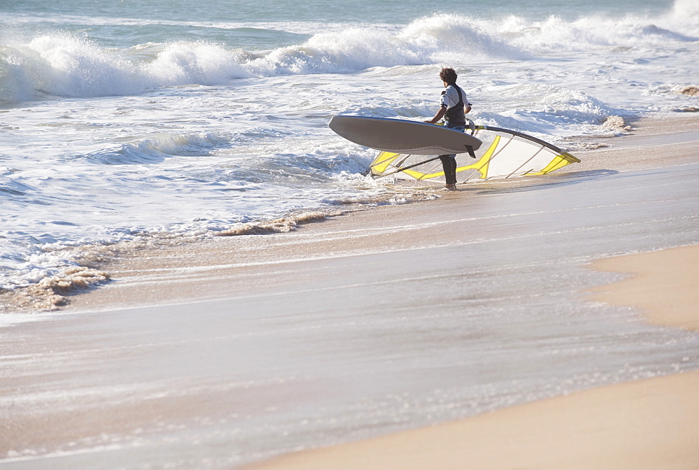 Man Windsurfing, Playa Los Lances, Tarifa, Cadiz, Andalusia, Spain