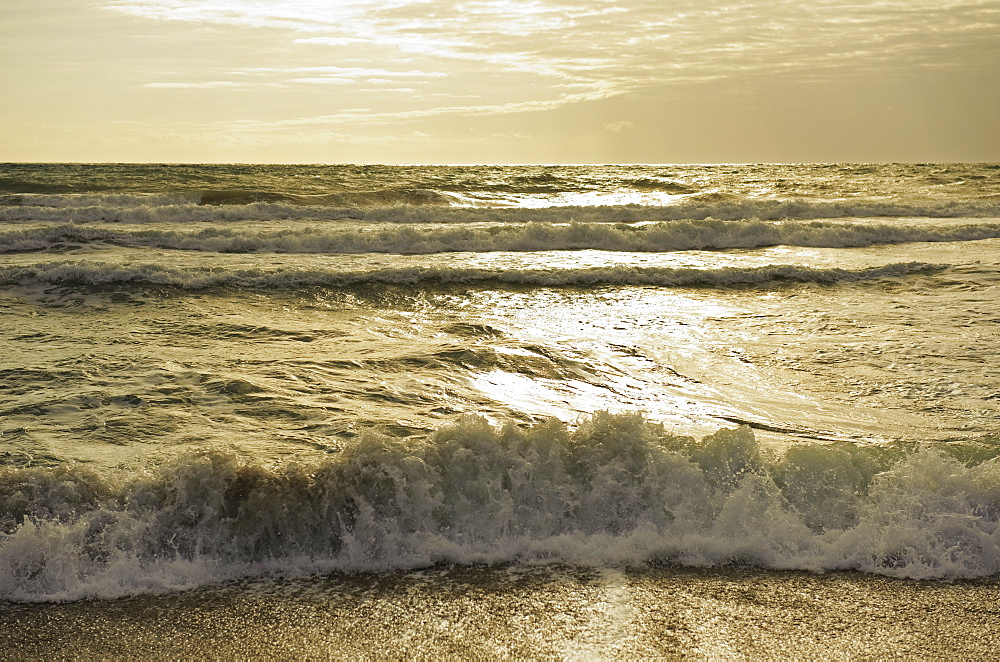 Waves Of The Ocean At Sunset, Tarifa, Cadiz, Andalusia, Spain