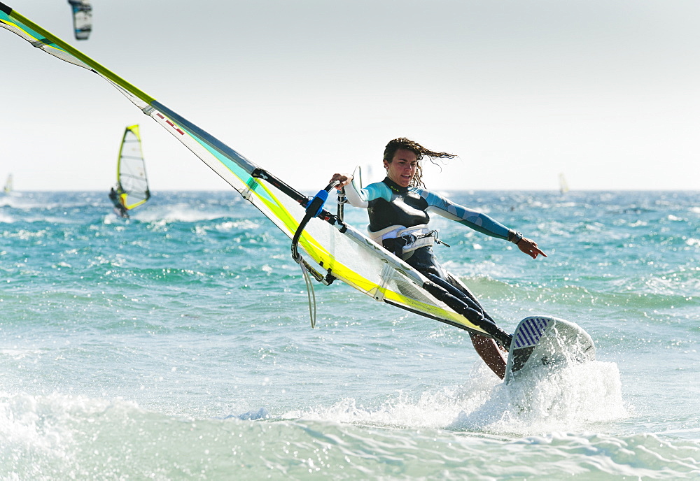 Windsurfing Off Punta Paloma, Tarifa, Cadiz, Andalusia, Spain