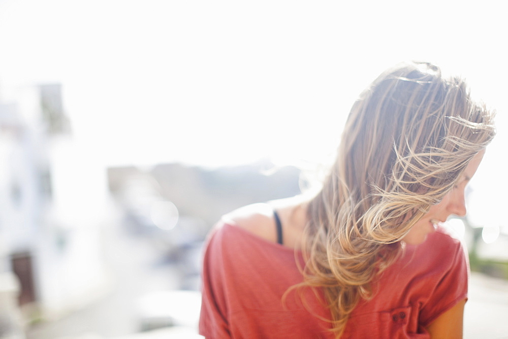 A Girl's Hair Blowing In The Wind, Tarifa, Cadiz, Andalusia, Spain