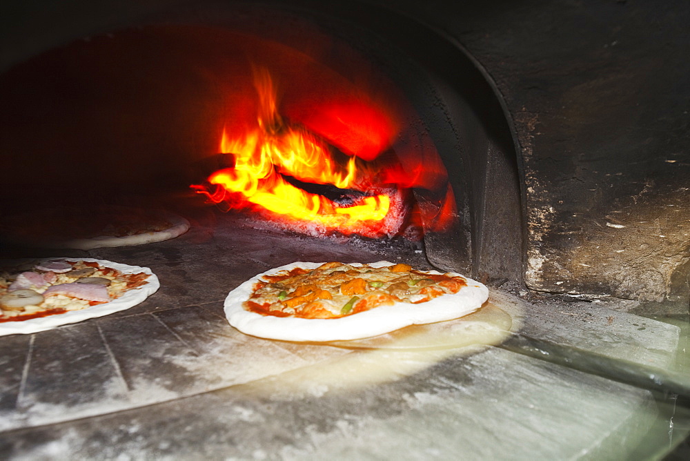 Wood-Fired Oven With Traditional Italian Pizzas Ready To Be Baked, Coolangatta, Queensland, Australia