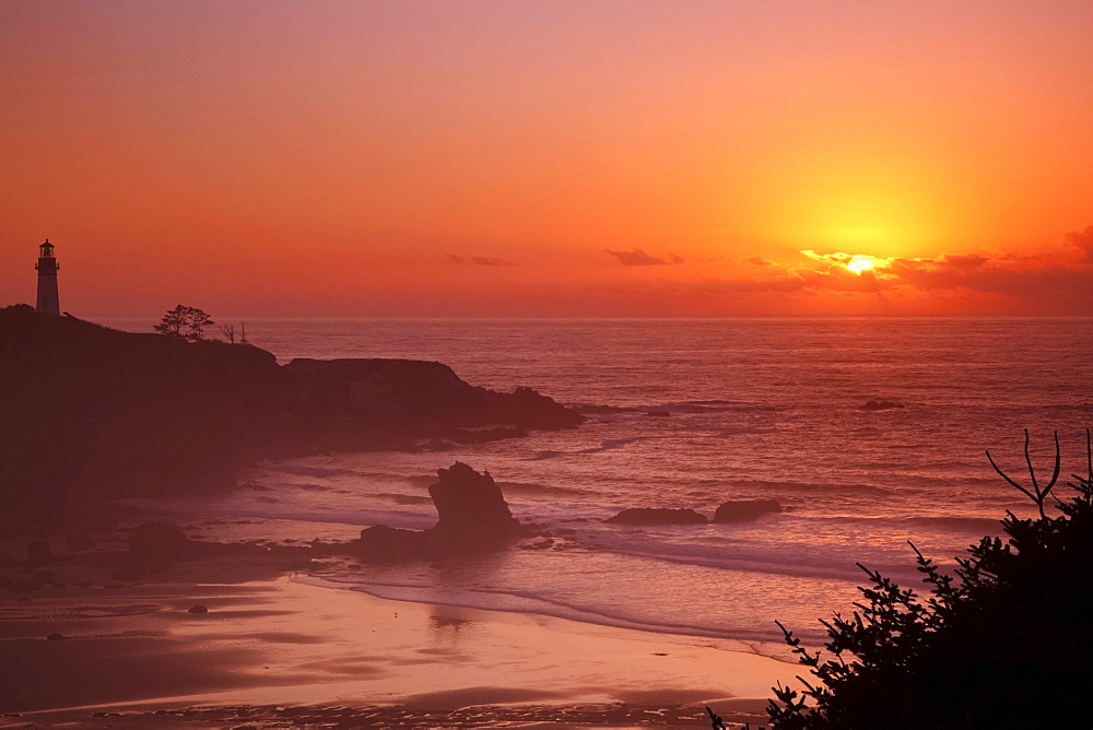 Sunset Over Yaquina Head Lighthouse, Newport, Oregon, United States of America