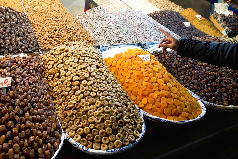 Variety of dried fruit and nuts at the market