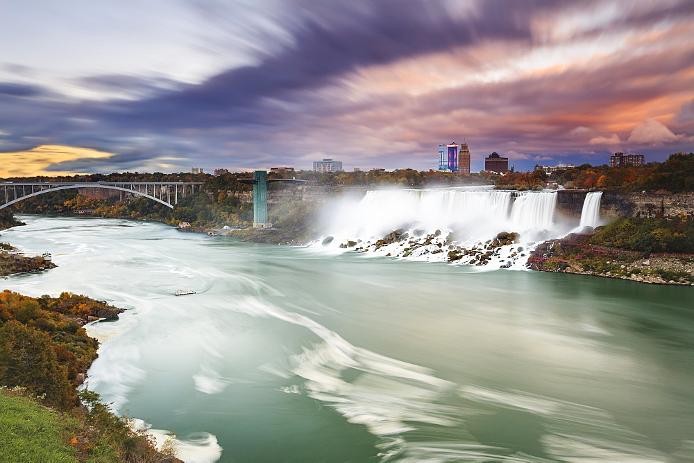 American falls and niagara river at dusk, Niagara falls new york united states of america