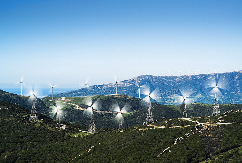 Wind turbines on a hill, Tarifa cadiz andalusia spain