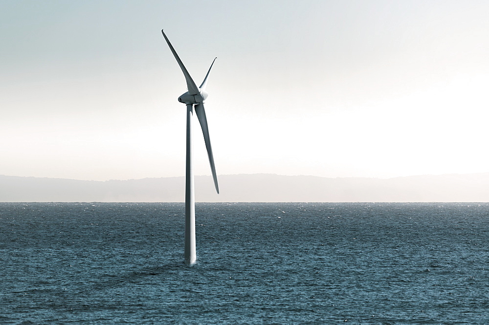 Digital composite of a wind turbine in the ocean, Tarifa cadiz andalusia spain