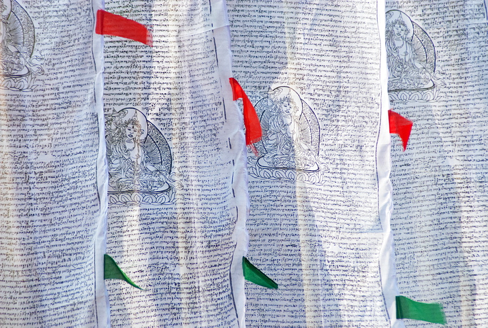 Buddhist prayer flags at tashiding monastery, Tashiding west sikkim india