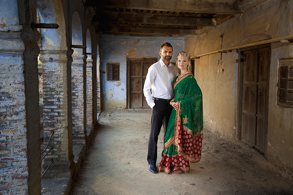 Portrait Of A Mixed Race Couple Her Wearing A Sari, Ludhiana, Punjab, India