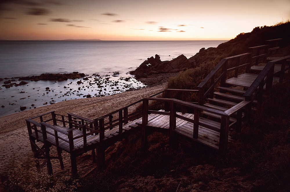 A Wooden Staircase Leading Down To The Beach, Tarifa, Cadiz, Andalusia, Spain