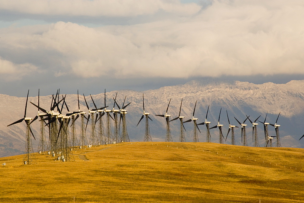 Windmills Used To Generate Electrical Power Near Pincher Creek In Southern Alberta, Canada