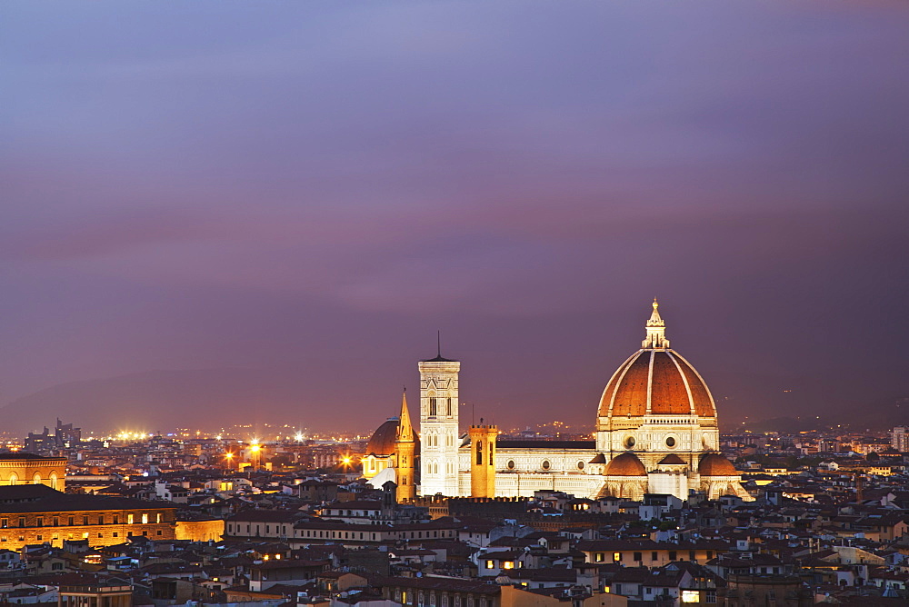 Florence Cathedral Illuminated At Dusk, Florence, Tuscany, Italy