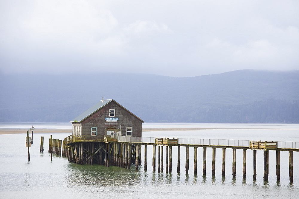 Dock In The Water With A Shack, Oregon, United States Of America