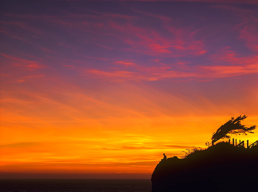 The Sky Lights Up At Dusk At Ecola State Park, Cannon Beach, Oregon, United States Of America