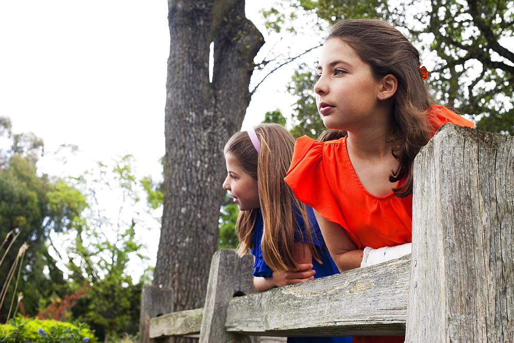 Sisters Playing Beside Each Other In A Park, Menlo Park, California, United States Of America