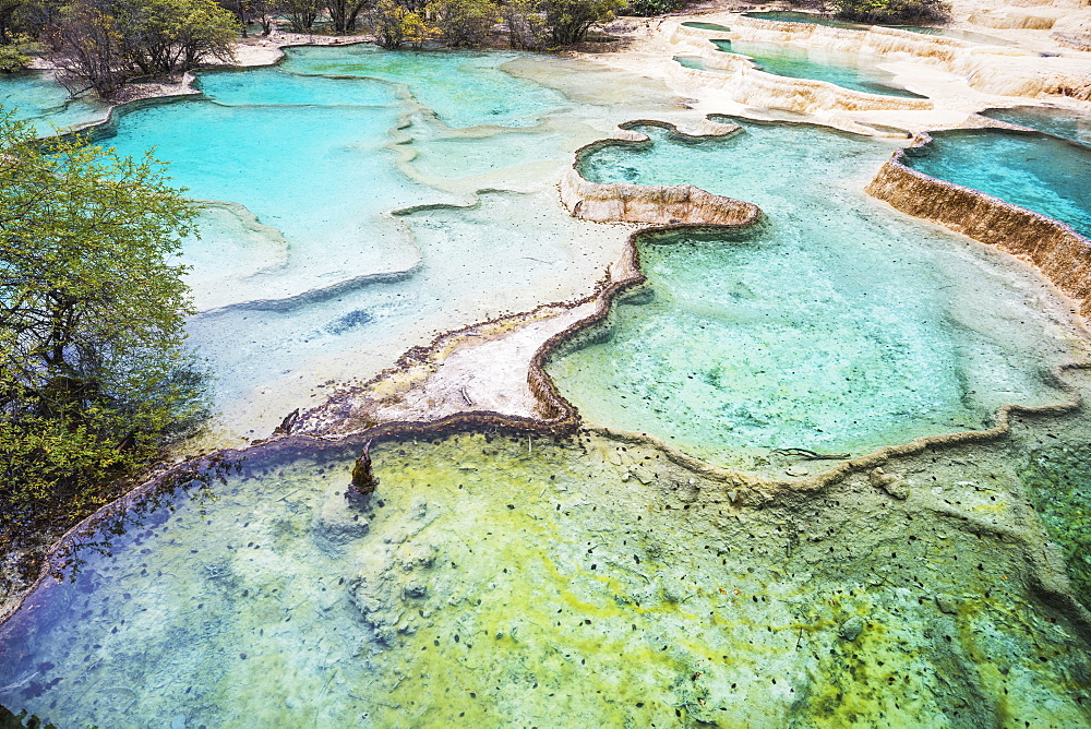 Colourful Pools Formed By Calcite Deposits, Huanglong, Sichuan Province, China