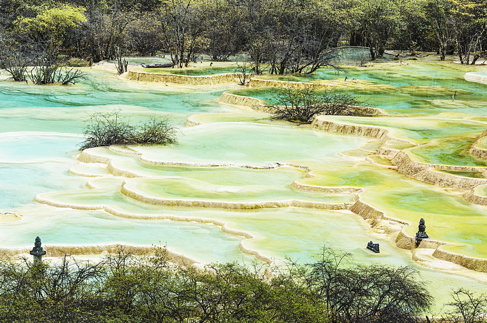 Colourful Pools Formed By Calcite Deposits, Huanglong, Sichuan Province, China