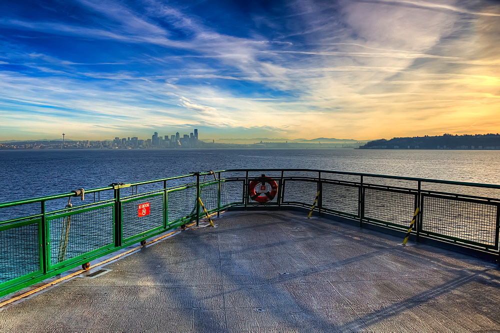 View Of Seattle From A Washington State Ferry, Seattle, Washington, United States Of America