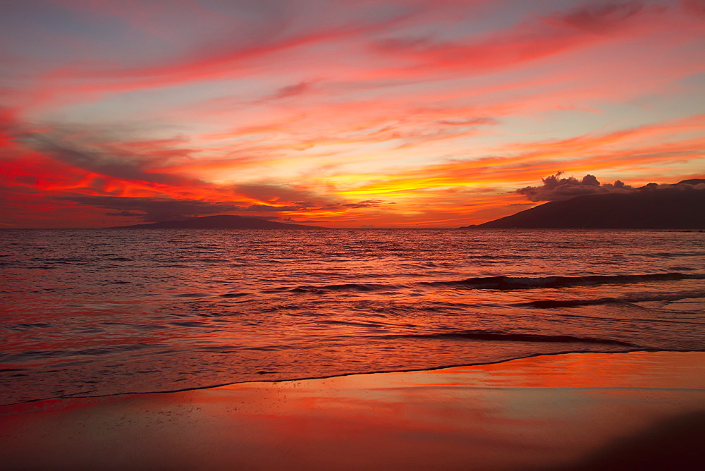 Incredibly Brilliant Wailea Sunset As Viewed From Keawekapu Beach, Maui, Hawaii, United States Of America