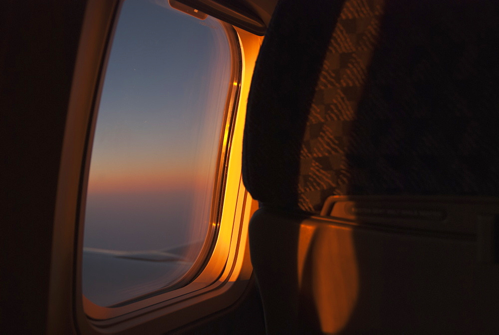 Inside An Airplane With A View Out The Window At Sunset, Mexico