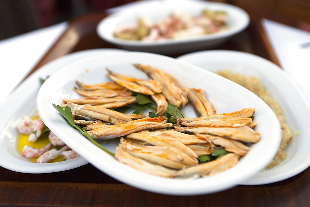 Anchovies At A Restaurant In Sultanahmet District, Istanbul, Turkey