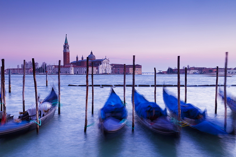 Boats Mooring In The Water At Dusk, Venice, Italy