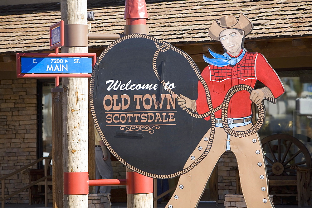 A Welcome Sign Downtown Old Town Scottsdale, Scottsdale, Arizona, United States Of America