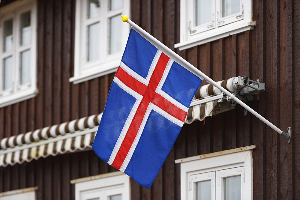 Icelandic Flag On A House, Stykisholmur, Snaefellsnes, Iceland